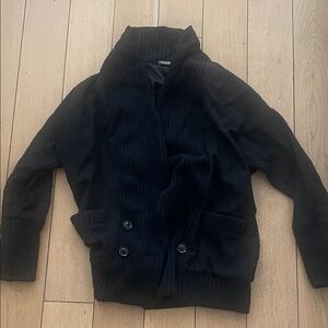 Black Ribbed Button-Up Jacket